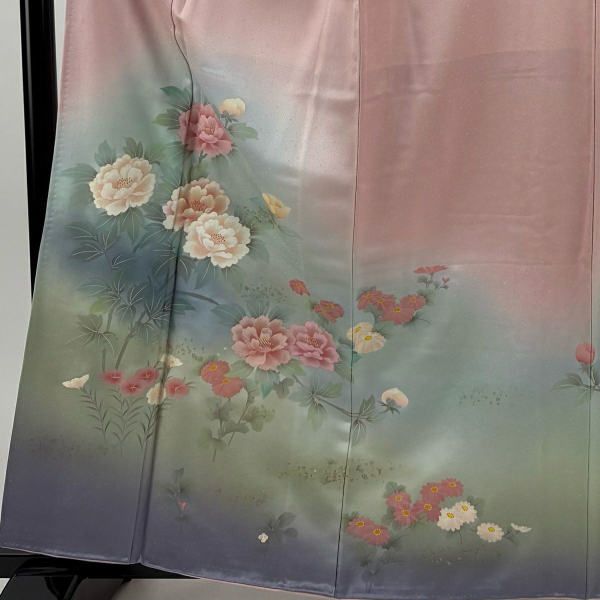 訪問服 身長160.5cm 袖長63cm S 雙層 牡丹 菊花 金彩裝飾 漸層 粉色 純蠶絲 優品級