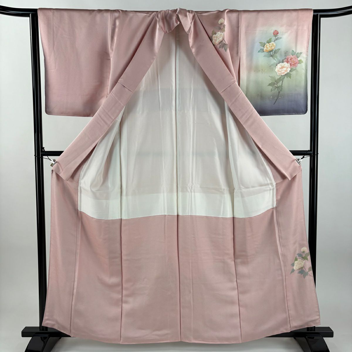 訪問服 身長160.5cm 袖長63cm S 雙層 牡丹 菊花 金彩裝飾 漸層 粉色 純蠶絲 優品級