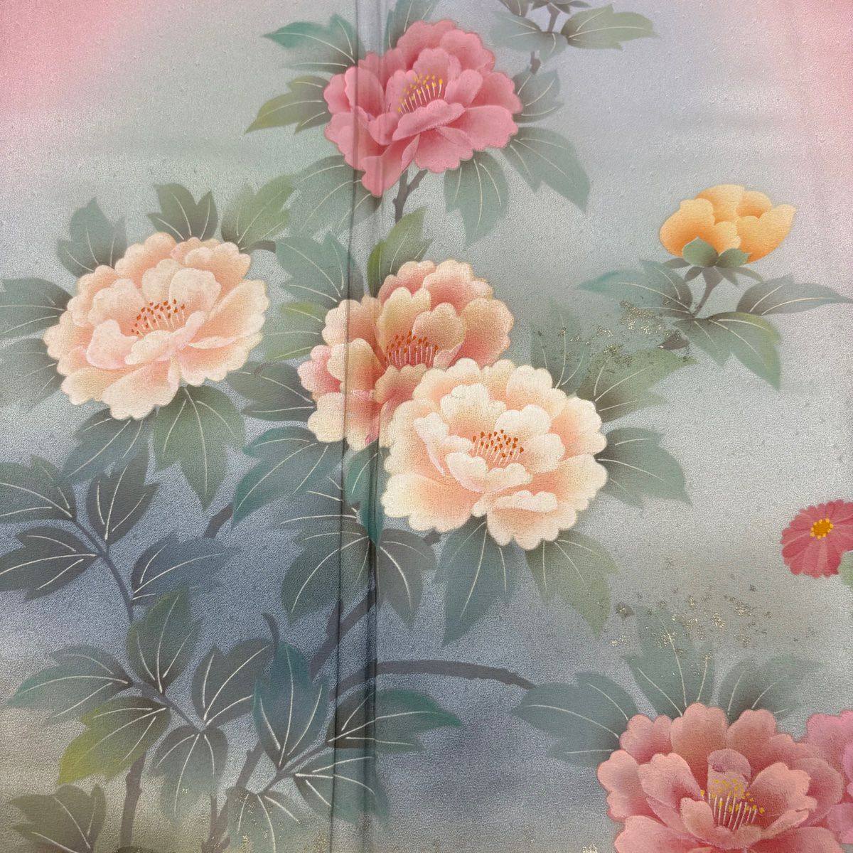 訪問服 身長160.5cm 袖長63cm S 雙層 牡丹 菊花 金彩裝飾 漸層 粉色 純蠶絲 優品級