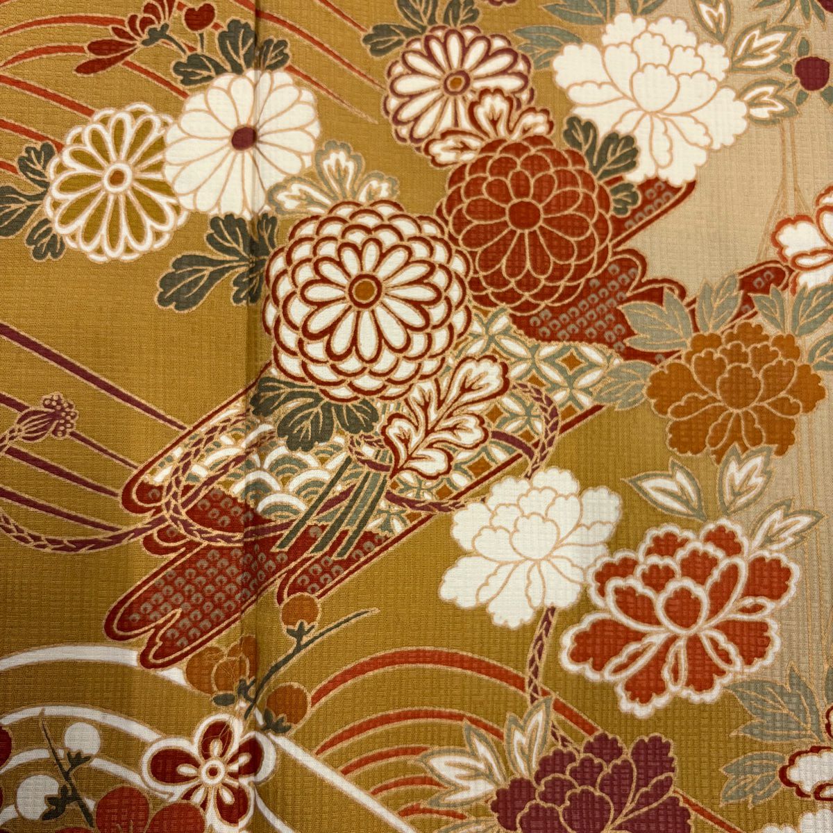 【美品】訪問服 身長167cm 袖長66cm M 雙層 花筏 波 金銀彩 染分 黃土 純蠶絲 秀品級