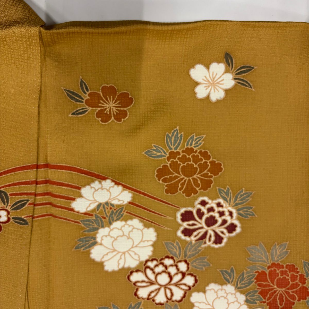 【美品】訪問服 身長167cm 袖長66cm M 雙層 花筏 波 金銀彩 染分 黃土 純蠶絲 秀品級