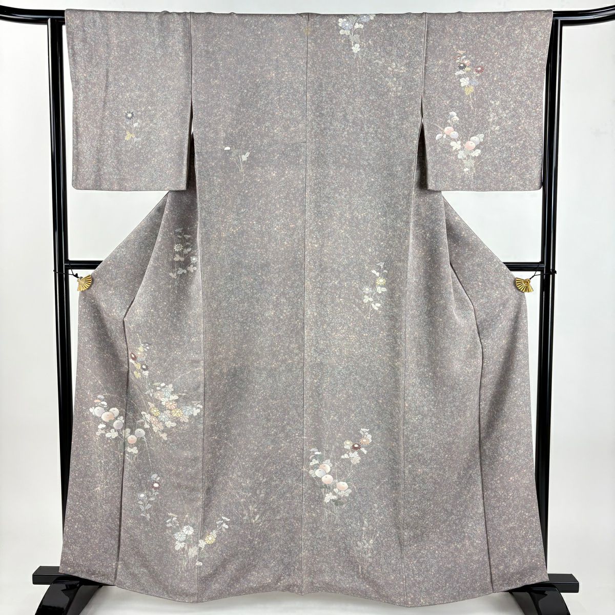 付下 身長159.5cm 袖長64.5cm M 雙層 菊花 幾何圖案 金銀彩 灰紫 純蠶絲 優品級 一個紋