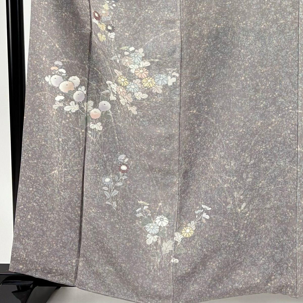 付下 身長159.5cm 袖長64.5cm M 雙層 菊花 幾何圖案 金銀彩 灰紫 純蠶絲 優品級 一個紋