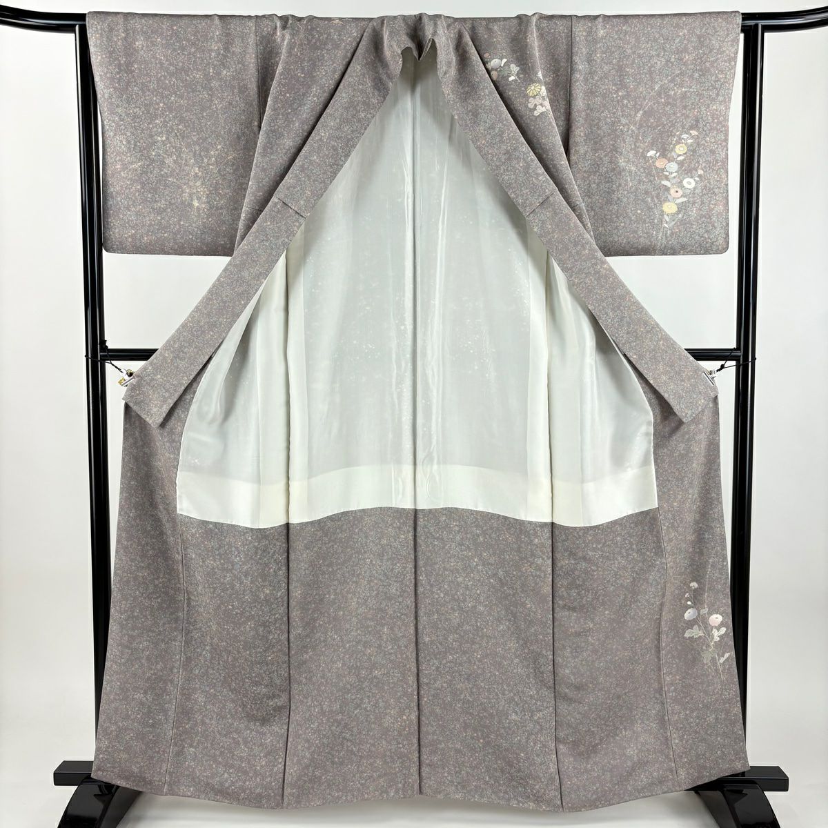 付下 身長159.5cm 袖長64.5cm M 雙層 菊花 幾何圖案 金銀彩 灰紫 純蠶絲 優品級 一個紋