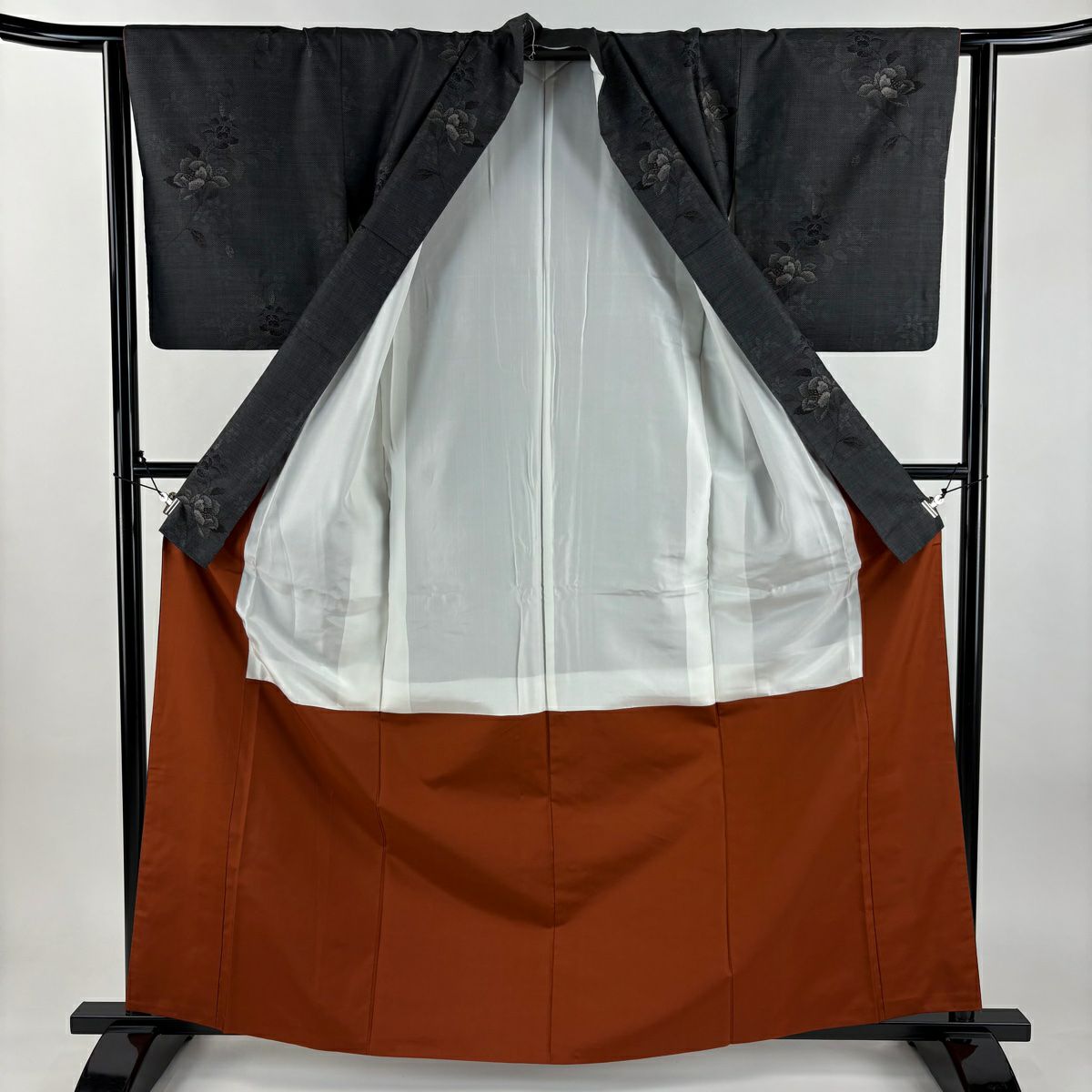 【美品】 紬織 身長163cm 袖長63cm S 雙層 葉柄 深藍 純蠶絲 秀品級