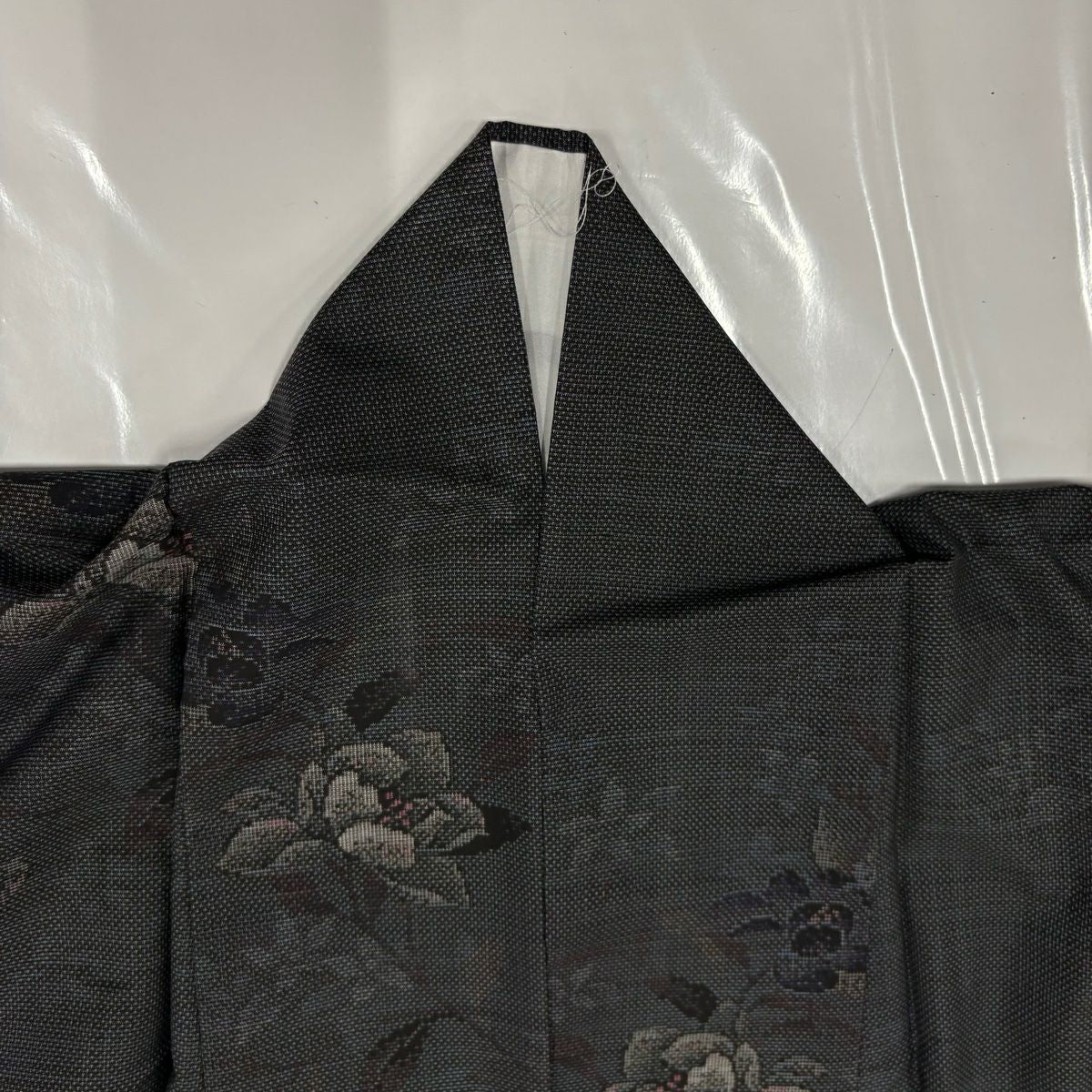 【美品】 紬織 身長163cm 袖長63cm S 雙層 葉柄 深藍 純蠶絲 秀品級