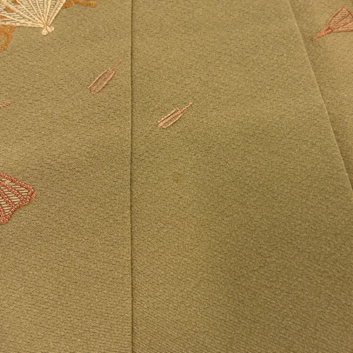 小紋 身長158cm 袖長65cm M 雙層 桧扇子 軍配 刺繡 茶 純蠶絲 秀品級 一つ紋