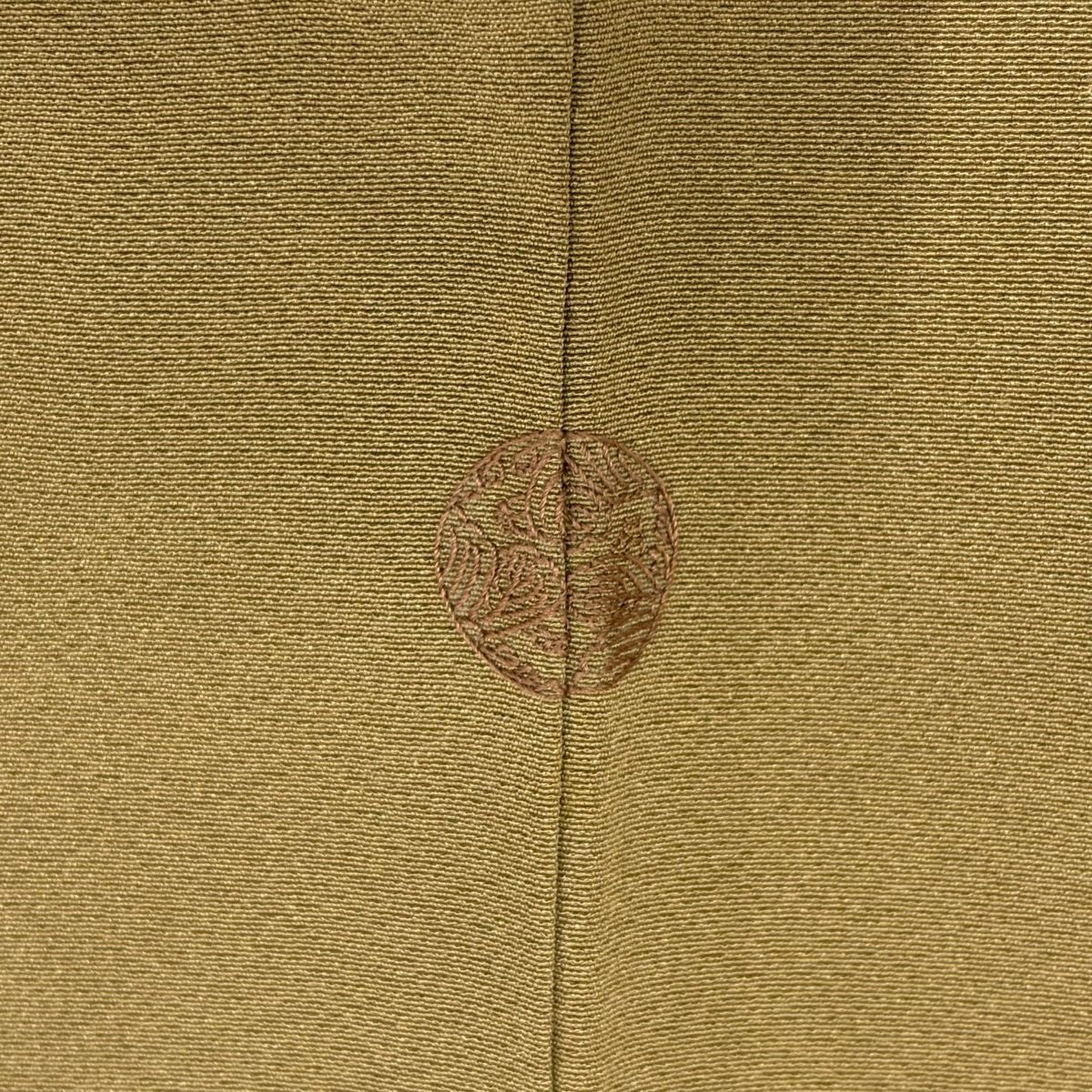 小紋 身長158cm 袖長65cm M 雙層 桧扇子 軍配 刺繡 茶 純蠶絲 秀品級 一つ紋