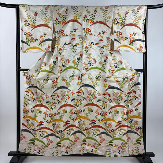 付下 身長157.5cm 袖長66cm M 雙層 雪芝 秋草 金絲 金銀彩 奶油色 純蠶絲 優品級