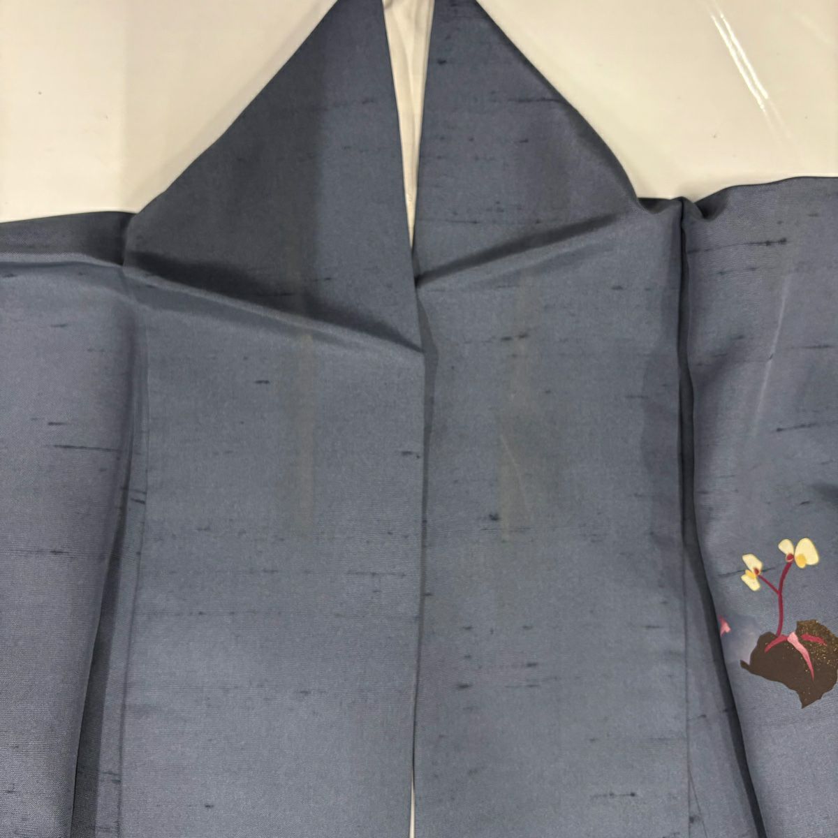 付下 身長167.5cm 袖長67.5cm L 雙層 落款 草花紋紋 金彩裝飾 青灰 純蠶絲 秀品級