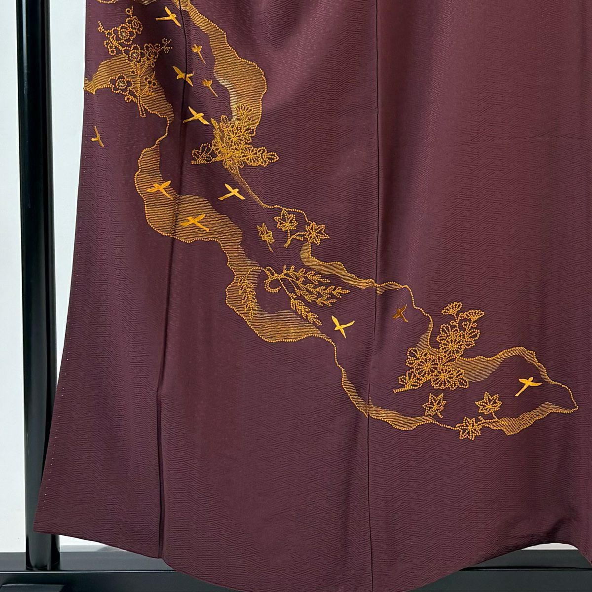 付下 身長156.5cm 袖長64cm M 雙層 鳥 菊花 刺繡 金線 紅紫 純蠶絲 秀品級 一個紋