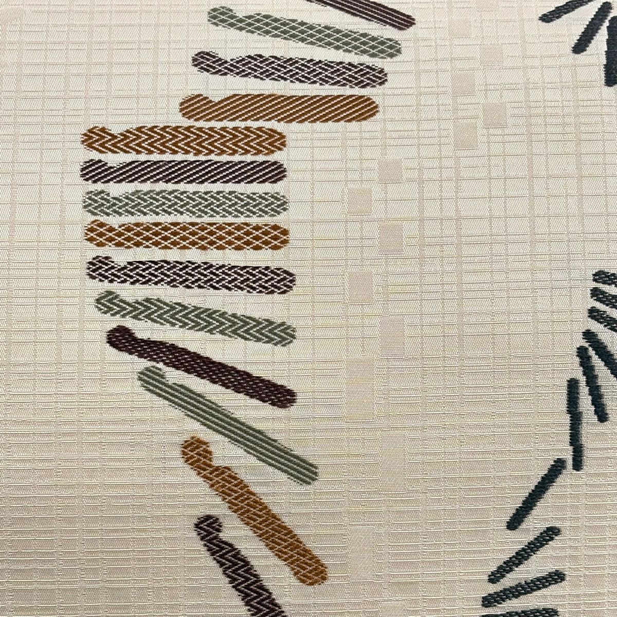 【美品】 開口名古屋帶 優品級 幾何圖案 奶油色 純蠶絲