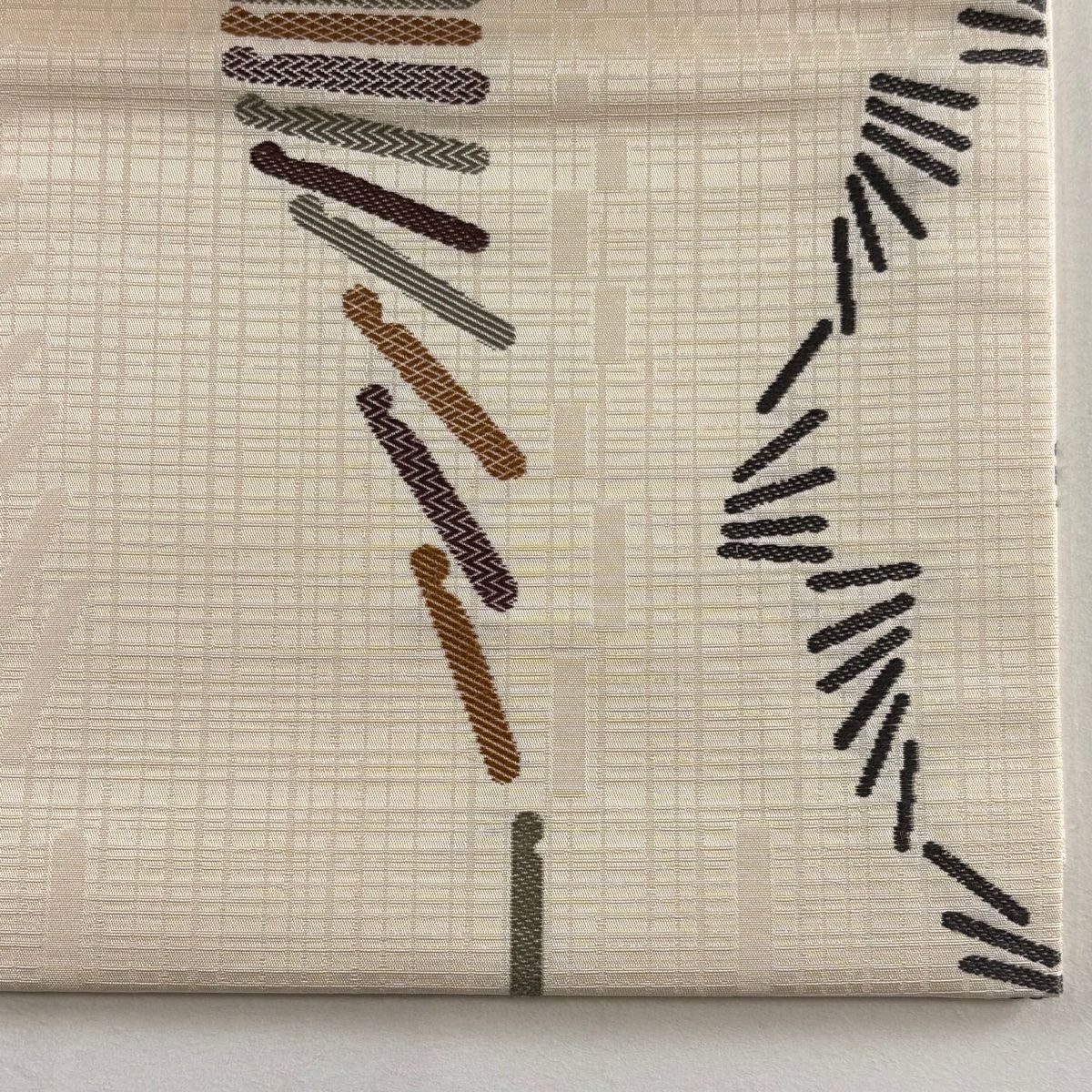 【美品】 開口名古屋帶 優品級 幾何圖案 奶油色 純蠶絲