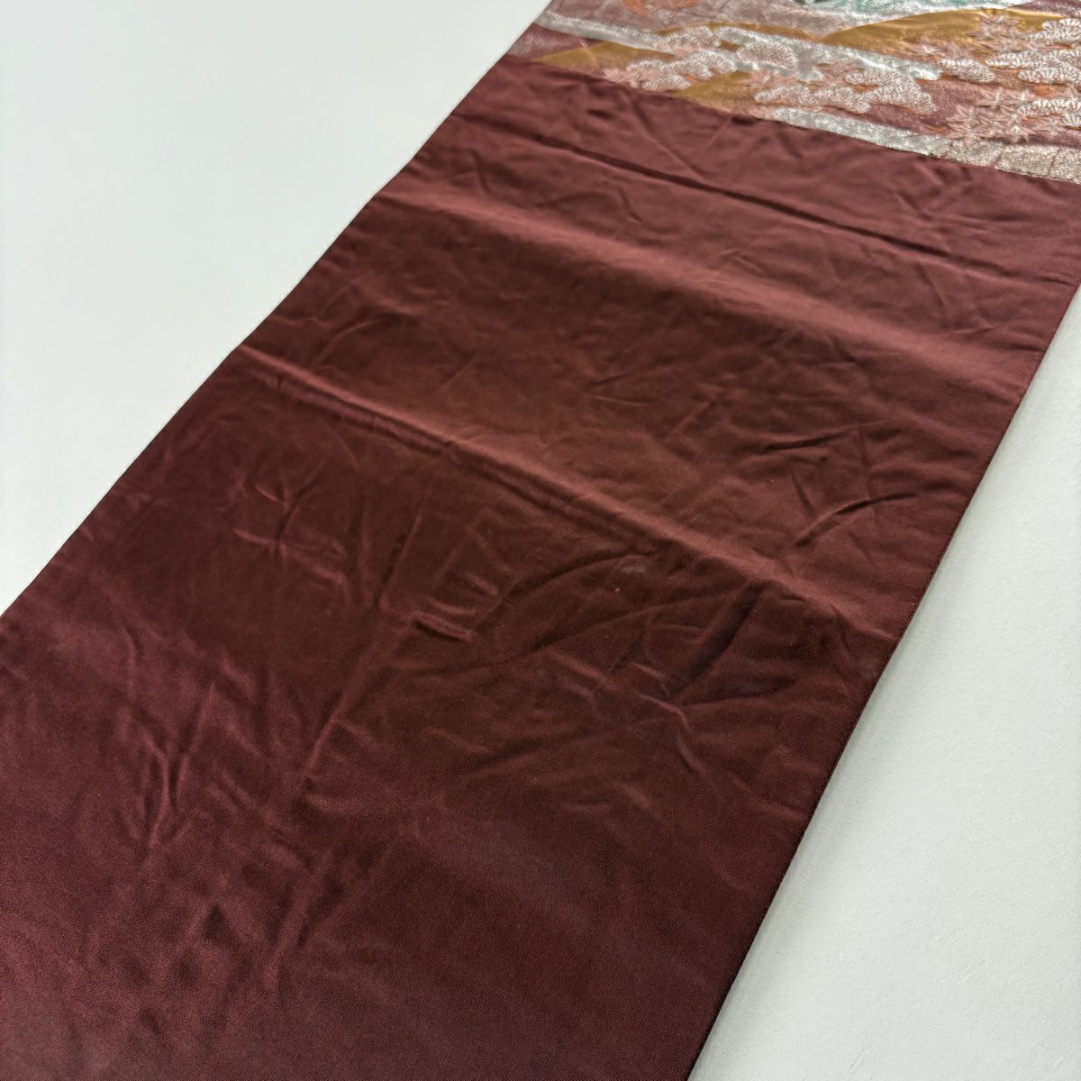 【美品】 袋帶 秀品級 關西仕立 雲扇子 花鳥 金金箔 銀線 茶紫 六通 純蠶絲