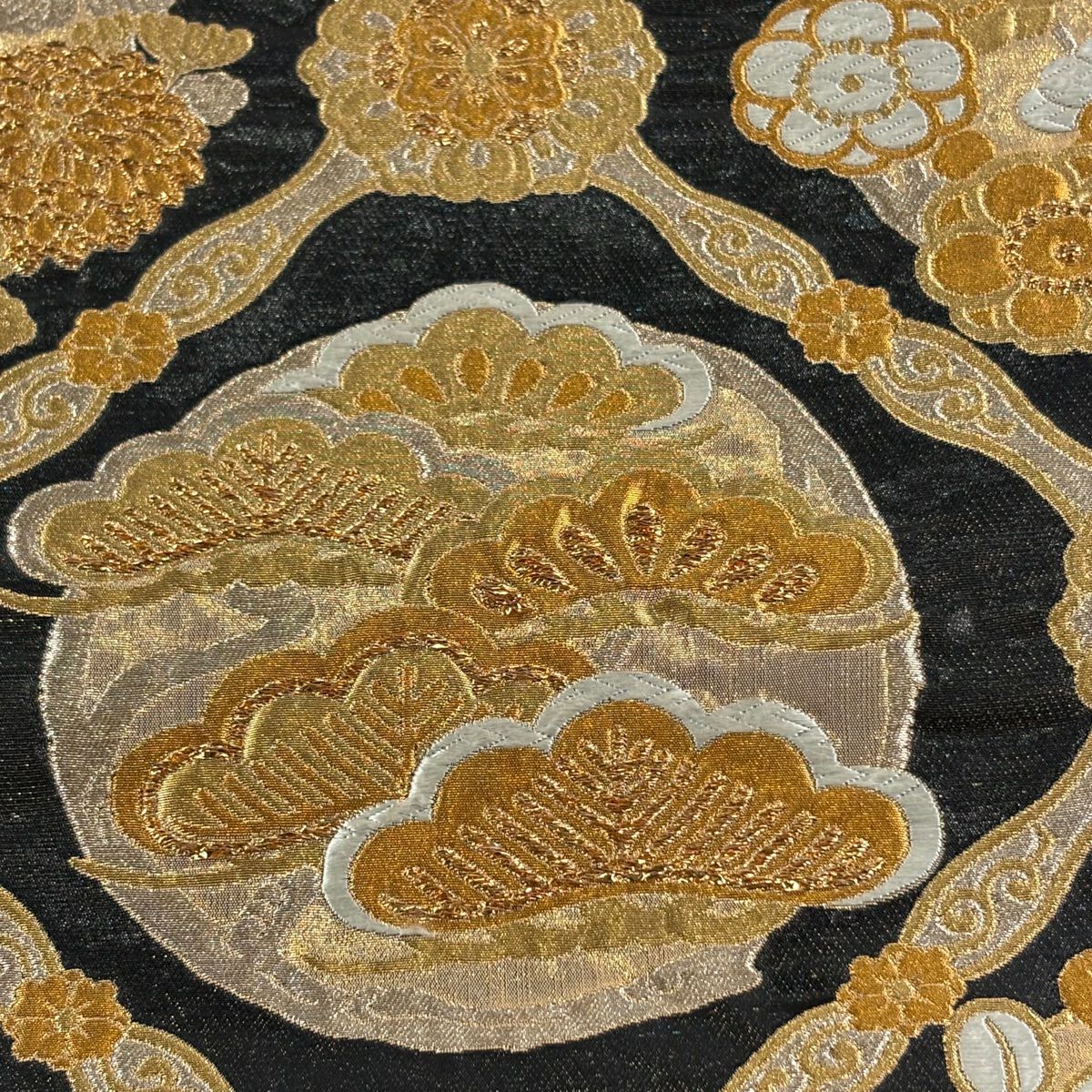 【美品】 袋帶 秀品級 笠松樹 格天井 金銀絲 金金箔 黑灰 六通 純蠶絲