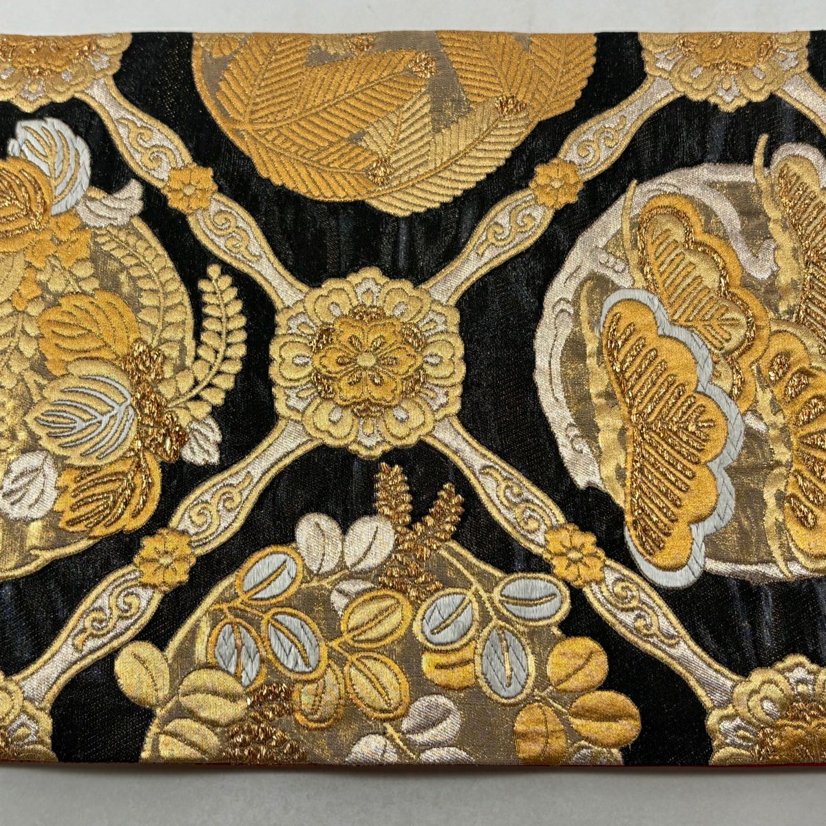【美品】 袋帶 秀品級 笠松樹 格天井 金銀絲 金金箔 黑灰 六通 純蠶絲