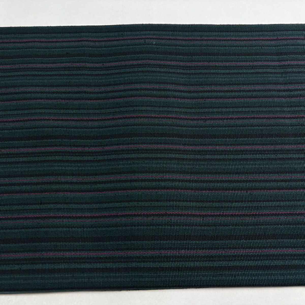 【美品】 袋帶 秀品級 縞 幾何學 深綠 お太鼓柄 純蠶絲