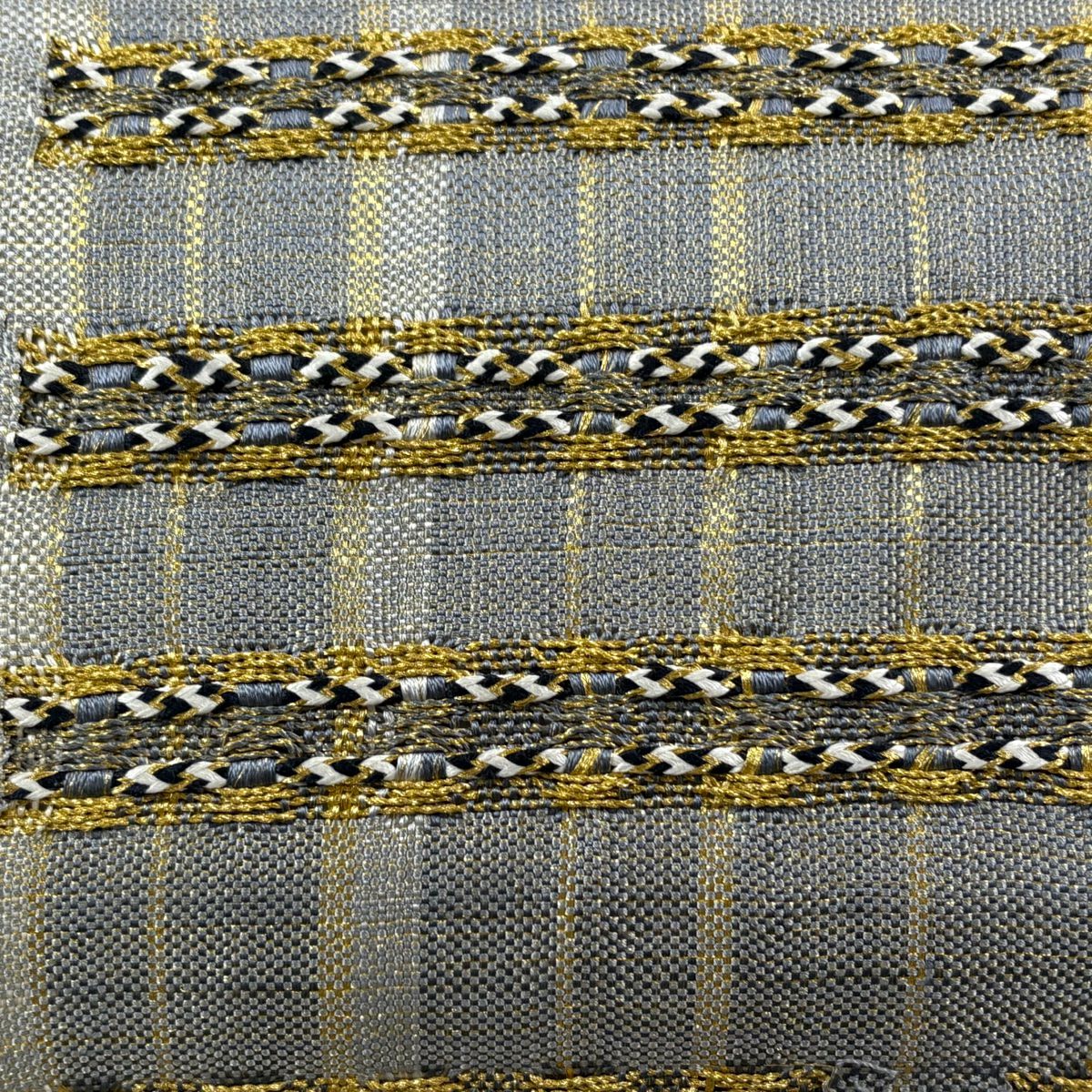 【美品】 袋帶 秀品級 條紋 金絲 青灰 深藍色 お太鼓圖案 純蠶絲