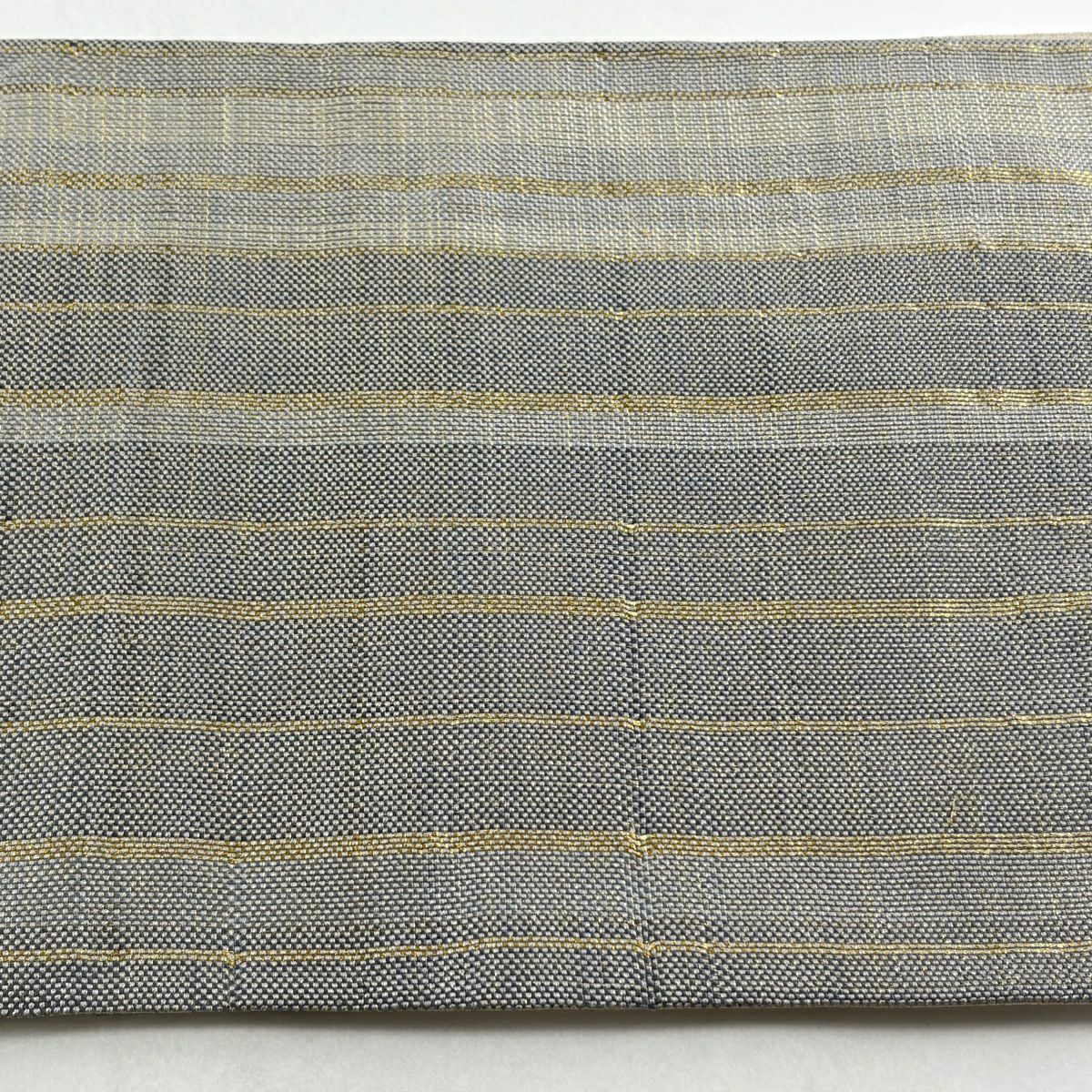 【美品】 袋帶 秀品級 條紋 金絲 青灰 深藍色 お太鼓圖案 純蠶絲