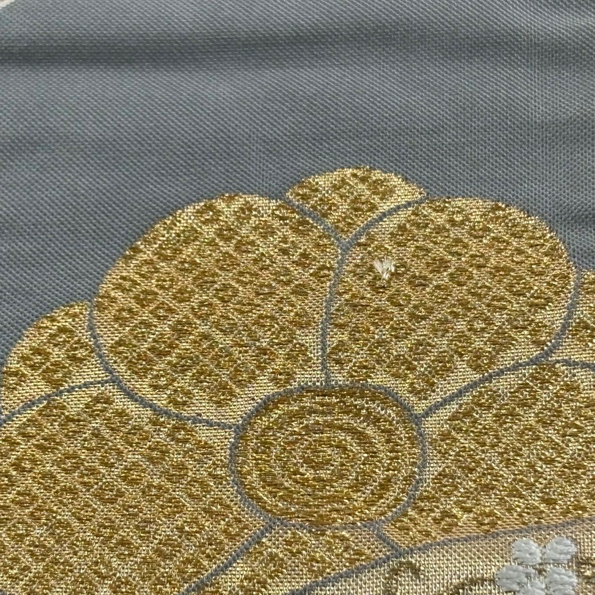 袋帶 秀品級櫻花菊花 金絲 金金箔 灰色 六通 純蠶絲