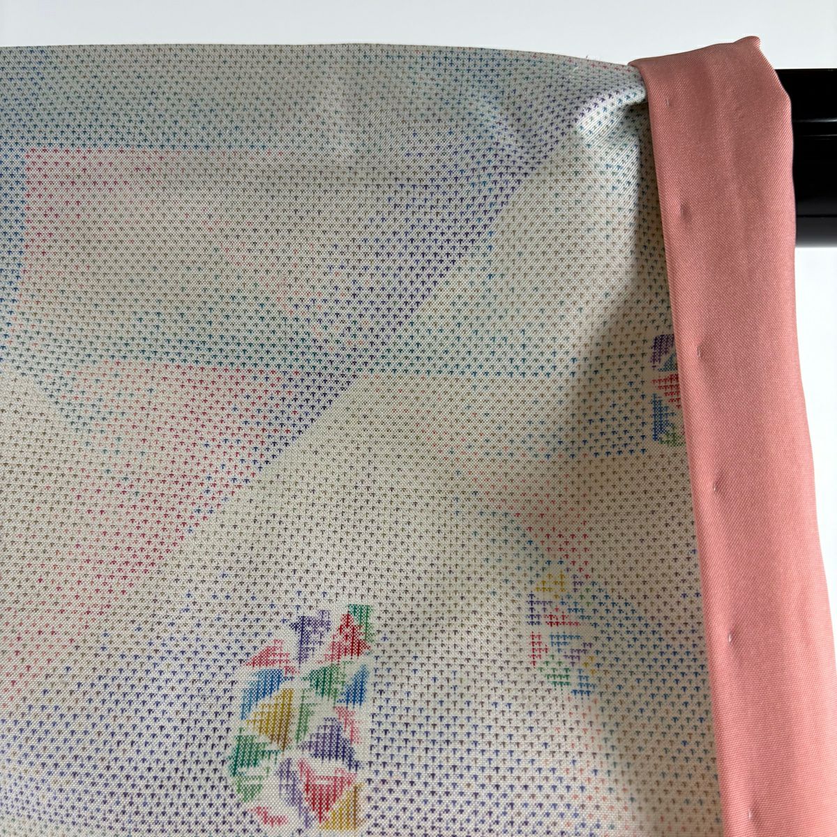【美品】 大島紬織 身長161.5cm 袖長64.5cm M 雙層 都喜ヱ門 證書あり 幾何學 奶油色 純蠶絲 逸品級