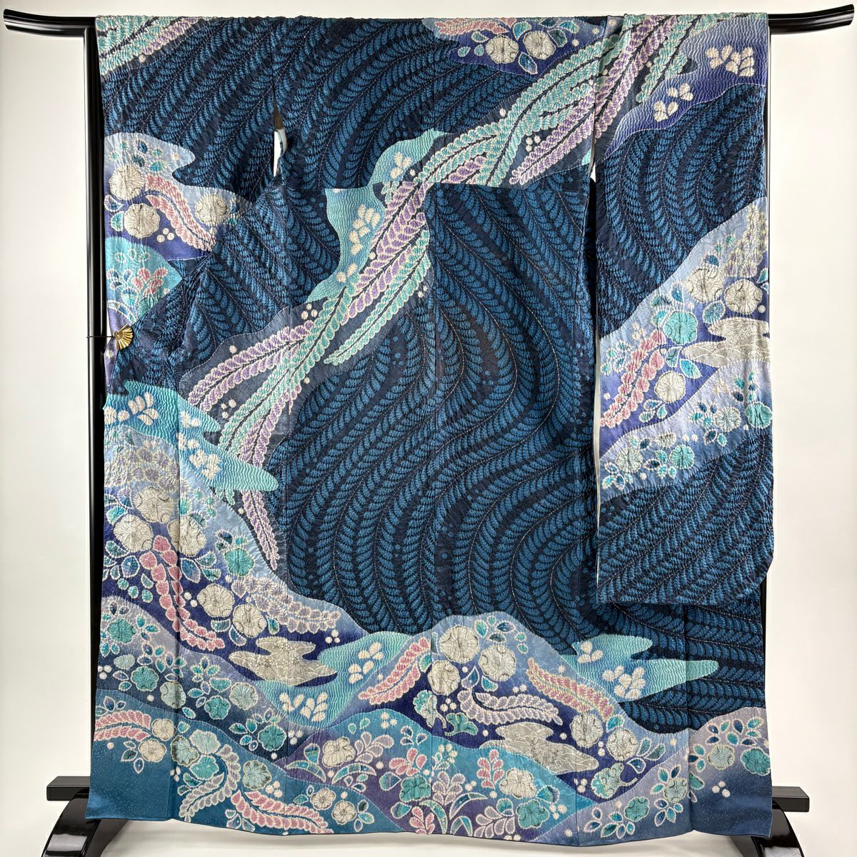 振袖禮服 身長165cm 袖長69cm L 雙層 辻花染 霞 金通し 深藍 純蠶絲 逸品級
