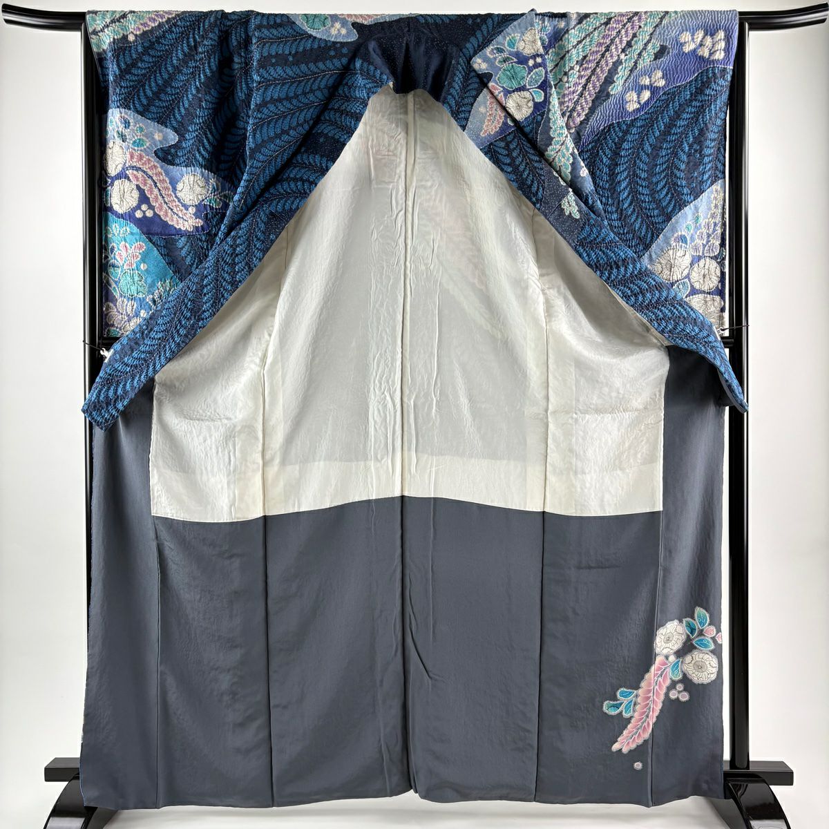 振袖禮服 身長165cm 袖長69cm L 雙層 辻花染 霞 金通し 深藍 純蠶絲 逸品級