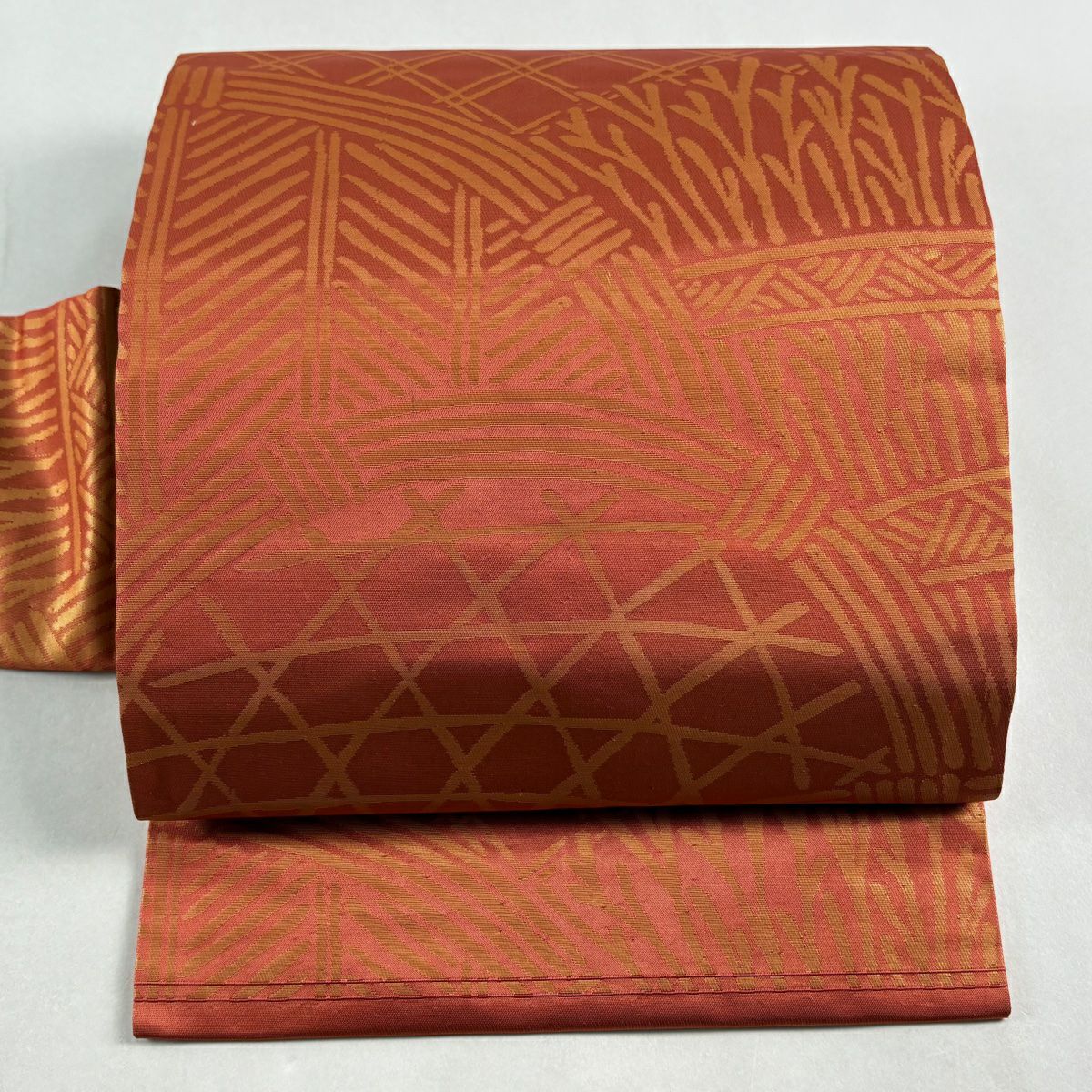 【美品】 名古屋帶 優品級 關西仕立 光悅垣文 金金箔 鮭粉色 純蠶絲