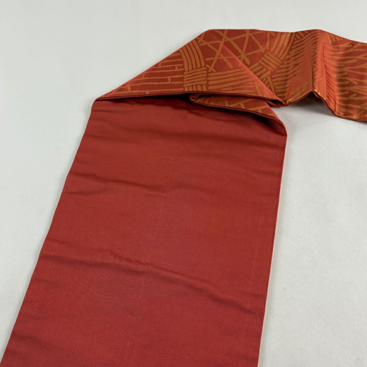 【美品】 名古屋帶 優品級 關西仕立 光悅垣文 金金箔 鮭粉色 純蠶絲