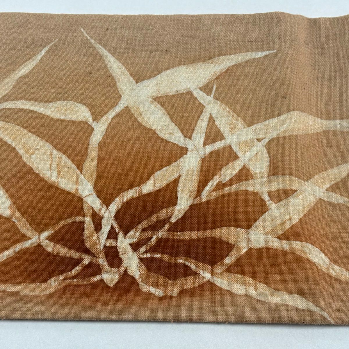 【美品】 名古屋帶 優品級 附落款 紬織織 葉紋 茶 純蠶絲