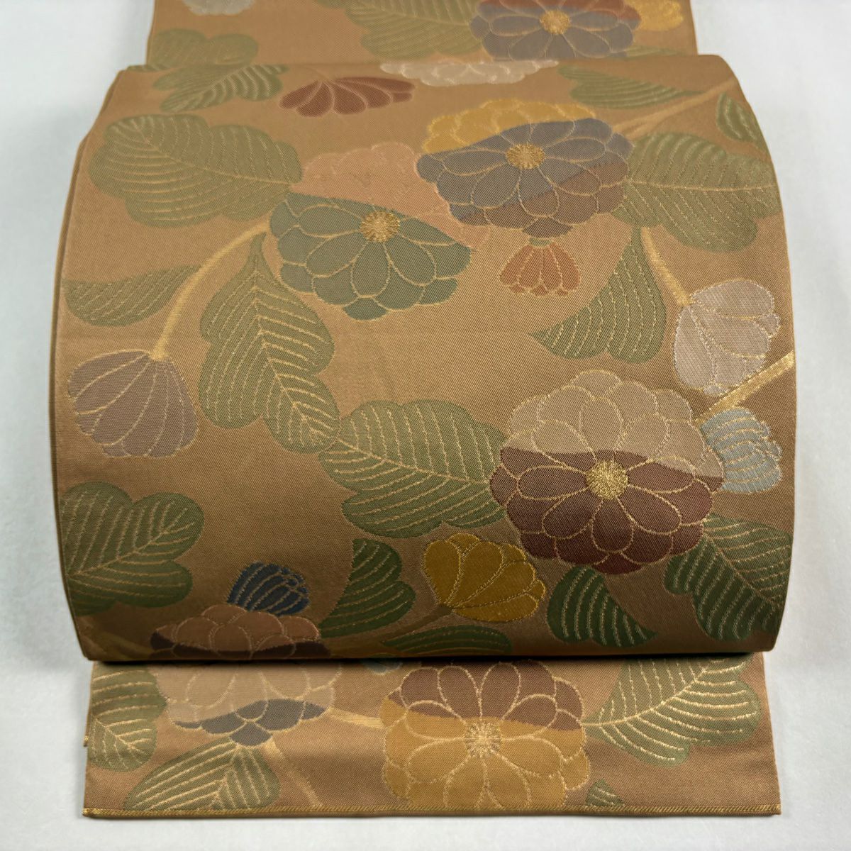 【美品】 袋帶 秀品級 關西仕立 雛菊花 金金箔 黃土 純蠶絲