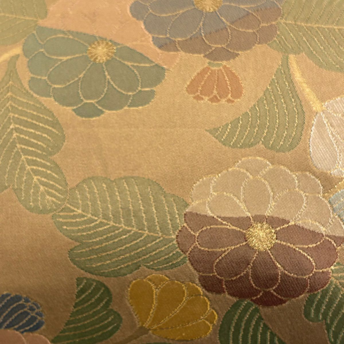 【美品】 袋帶 秀品級 關西仕立 雛菊花 金金箔 黃土 純蠶絲