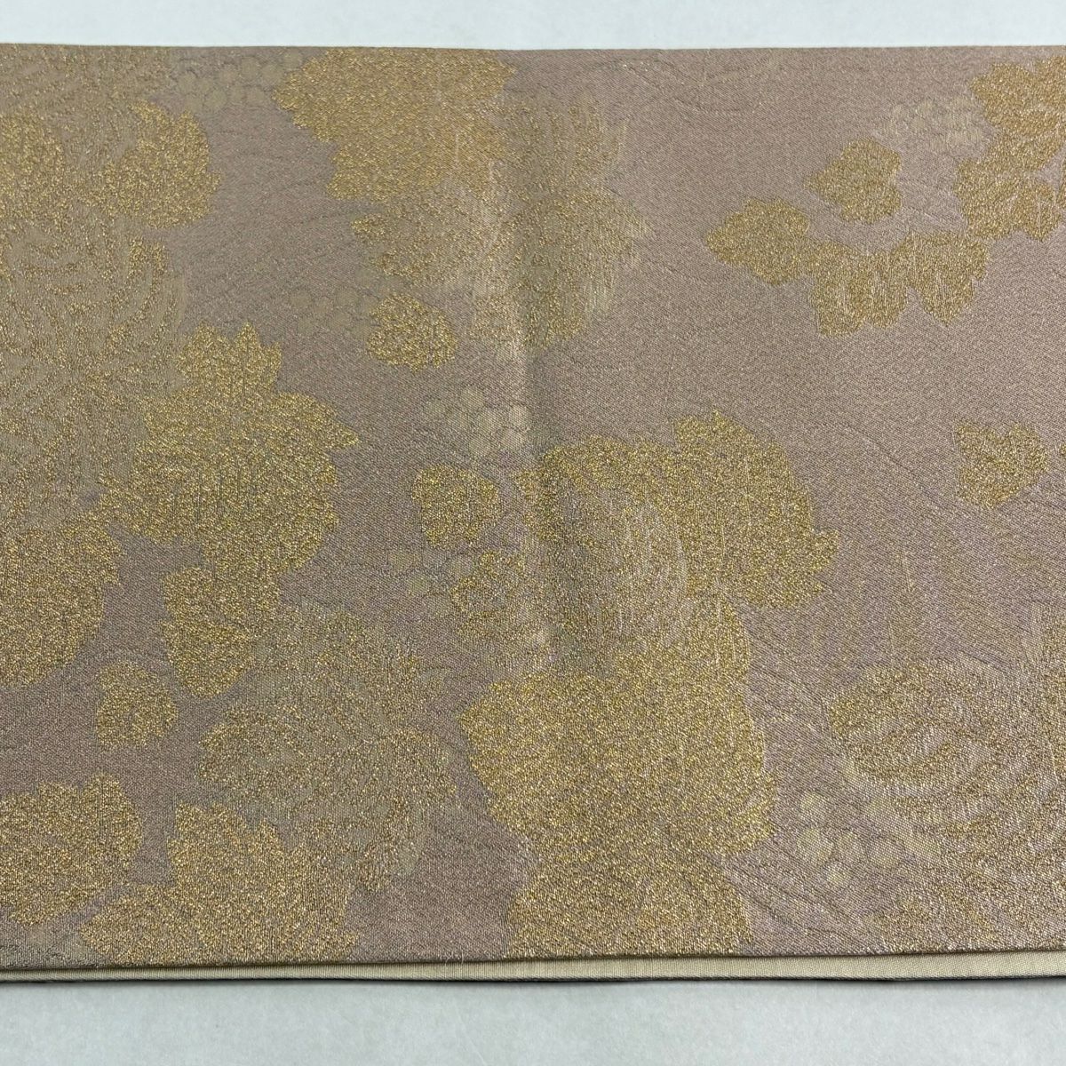 【美品】 袋帶 秀品級 關西仕立 葡萄 金金箔 粉米色 六通 純蠶絲