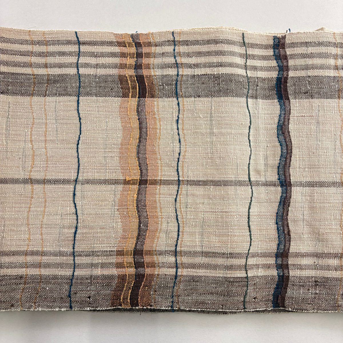 【美品】 名古屋帶 優品級 八寸名古屋帶 松樹葉仕立 幾何學圖案 條紋 淺茶 純蠶絲