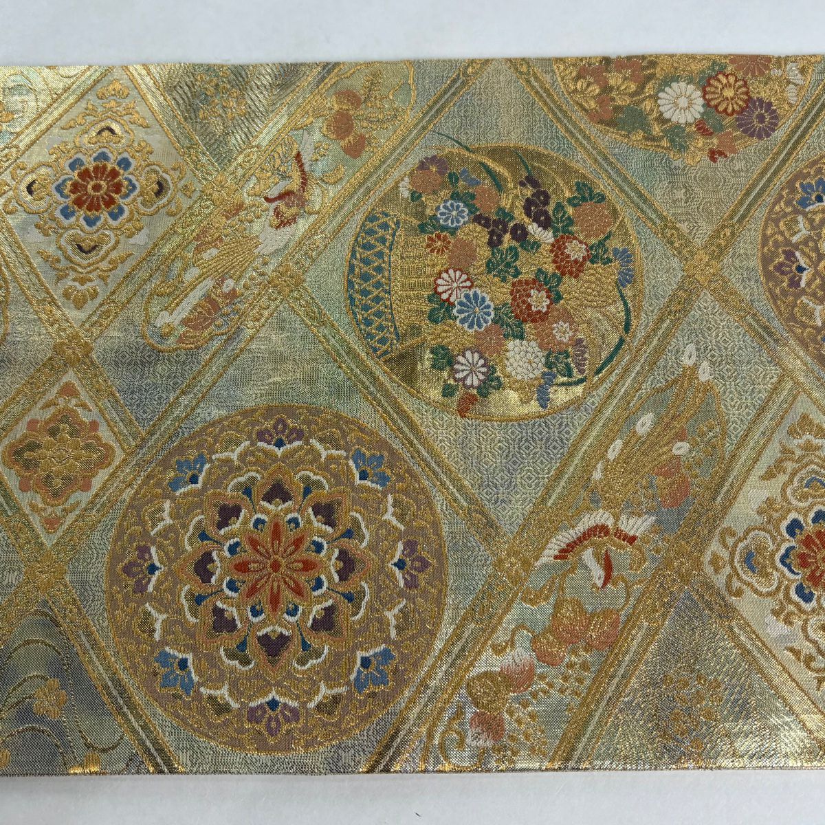 袋帶 秀品級 鳥 華紋 金金箔 金絲 金色 六通 純蠶絲