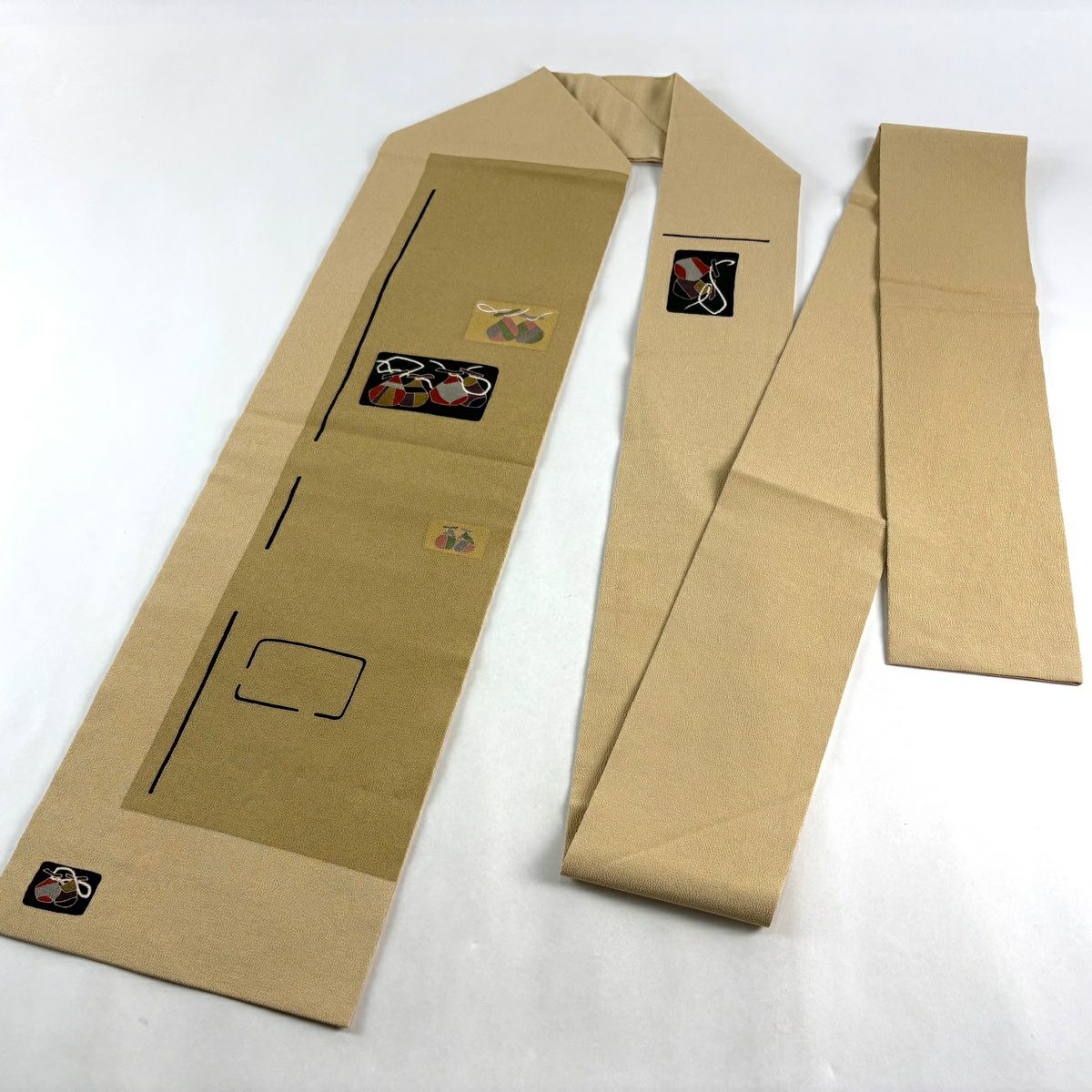 【美品】名古屋帶 優品級 生織 縮緬 米色 純蠶絲