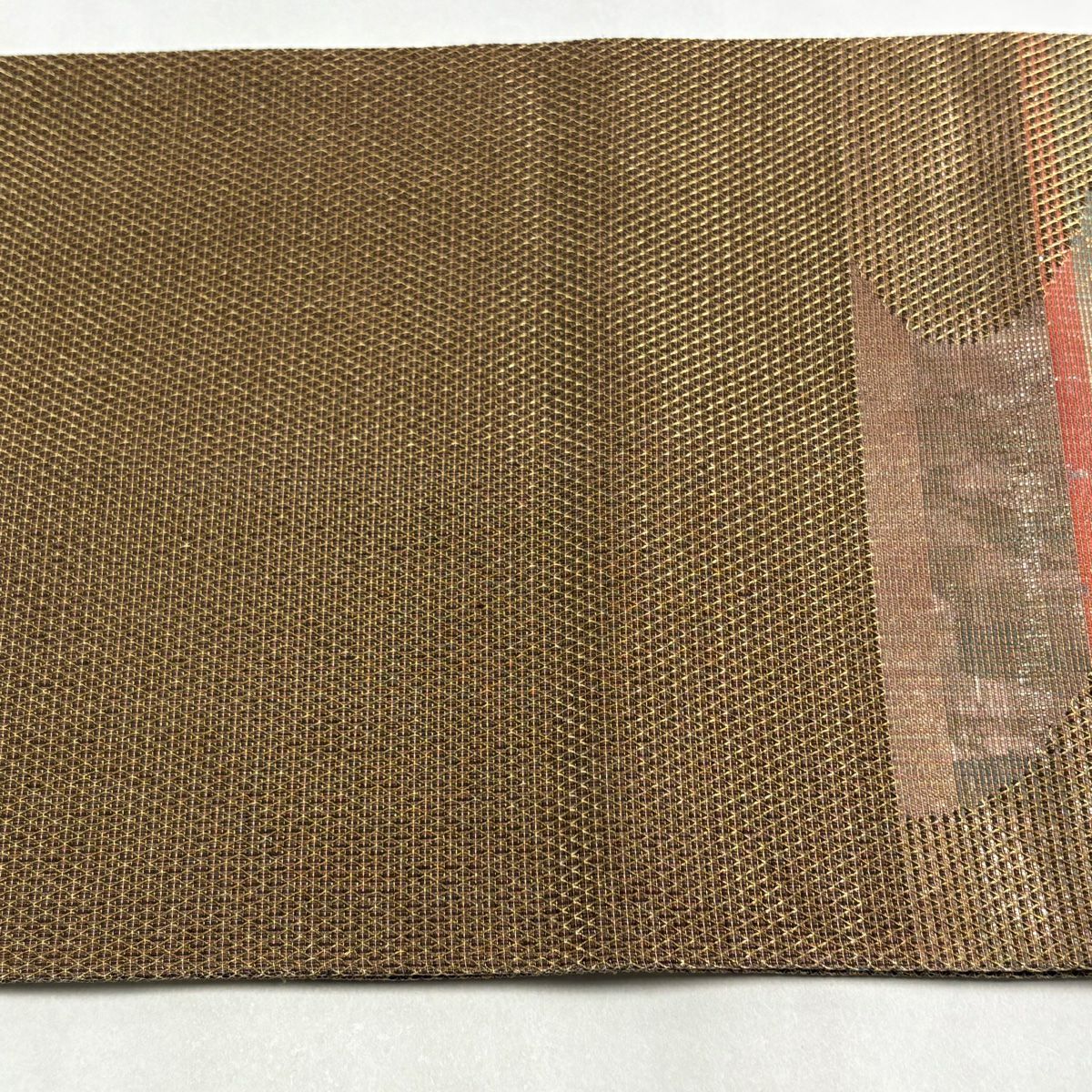 【美品】 袋帶 秀品級 霞 縞 金金箔 金絲 淺茶 六通 純蠶絲