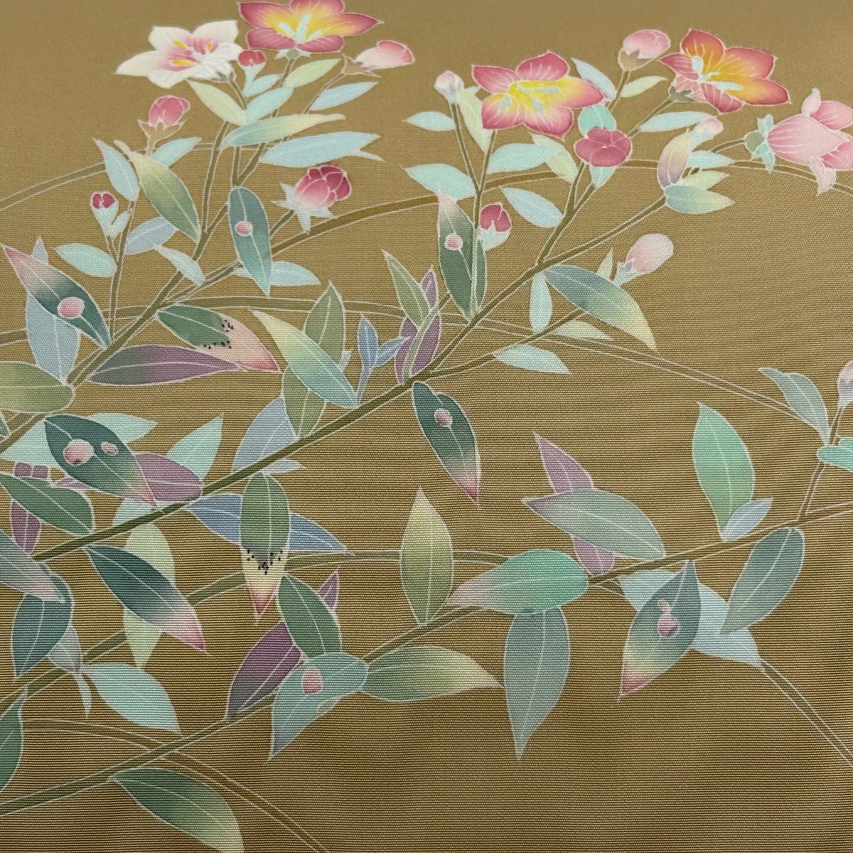 【美品】名古屋帶 秀品級 附落款 枝花 米色 純蠶絲