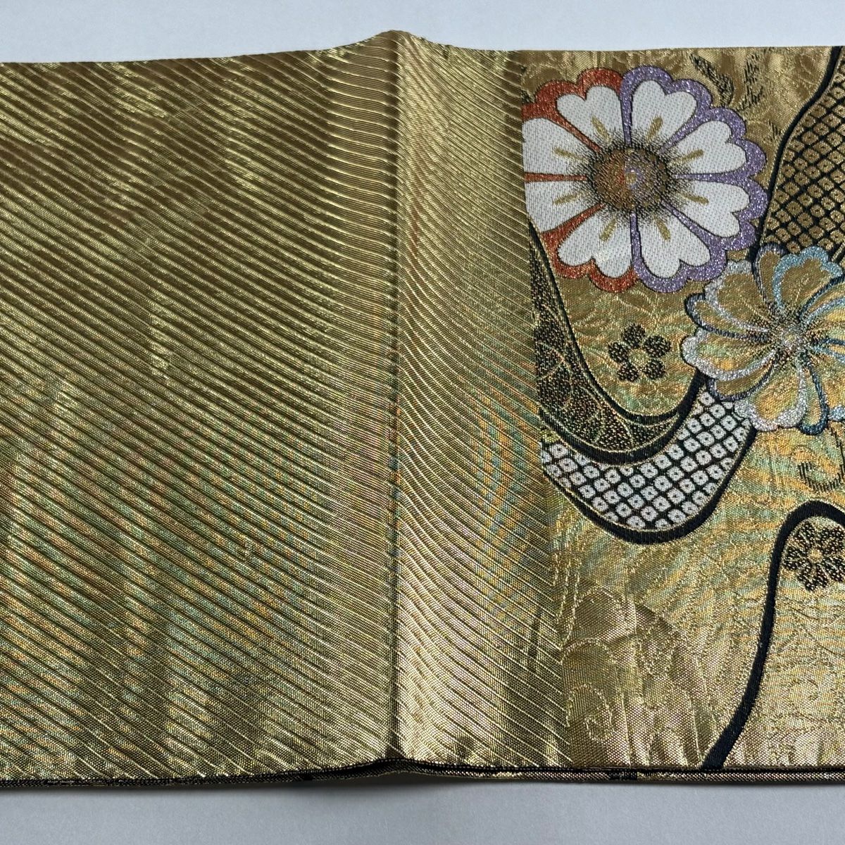 袋帶 秀品級 花 流水 金金箔 金絲 金色 六通 純蠶絲