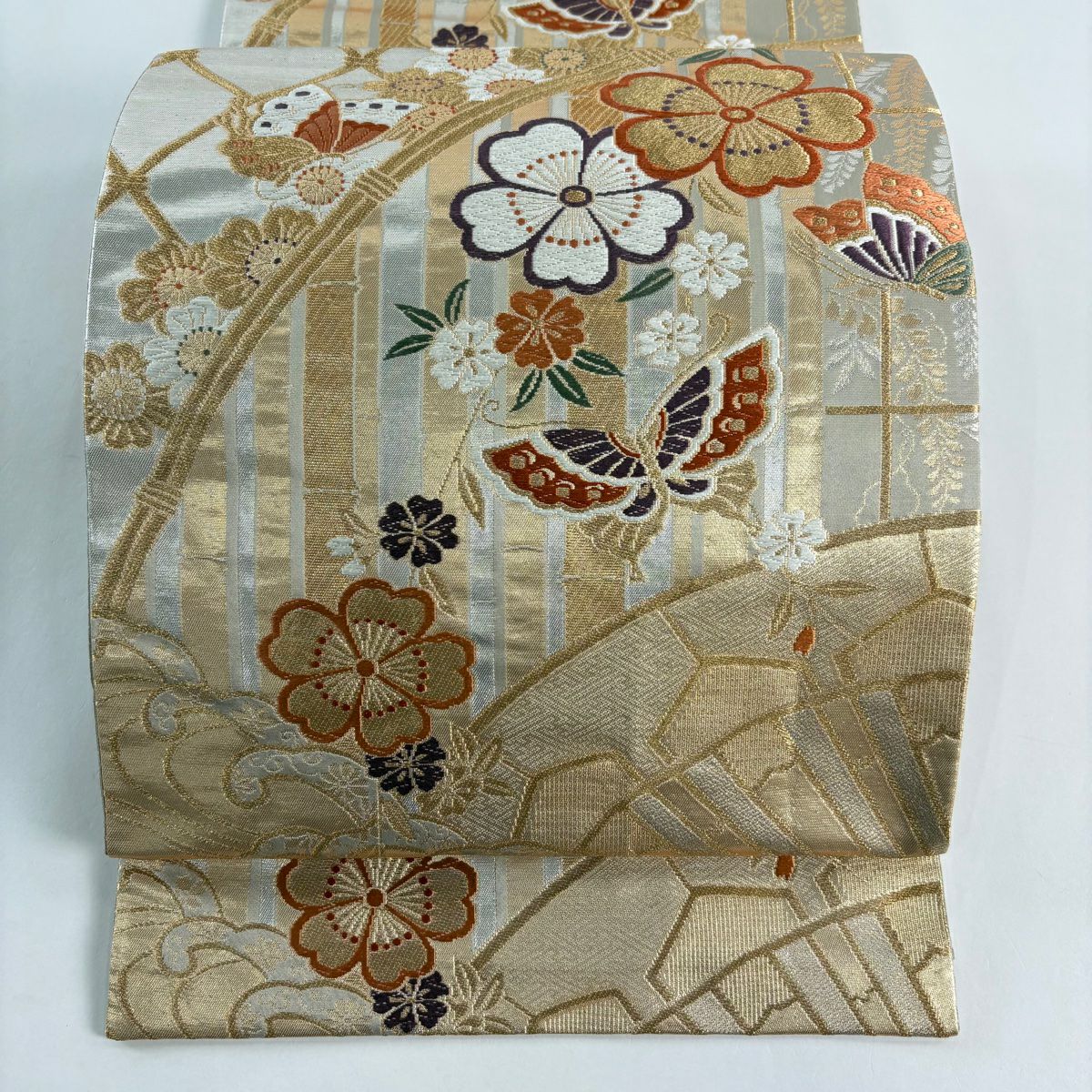 袋帶 秀品級 蝶花 樱花 金絲 金金箔 金色 六通 純蠶絲