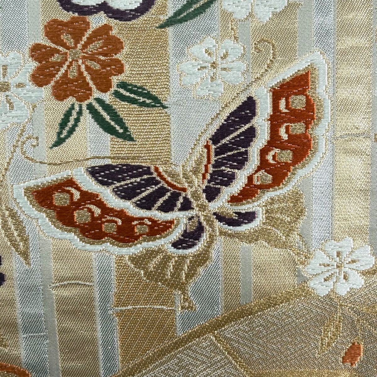 袋帶 秀品級 蝶花 樱花 金絲 金金箔 金色 六通 純蠶絲