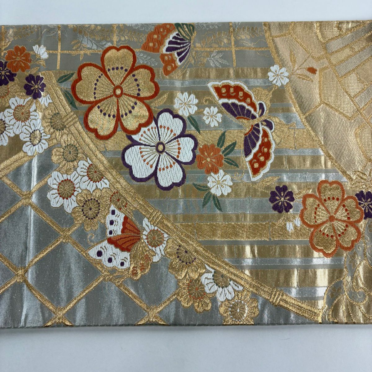 袋帶 秀品級 蝶花 樱花 金絲 金金箔 金色 六通 純蠶絲