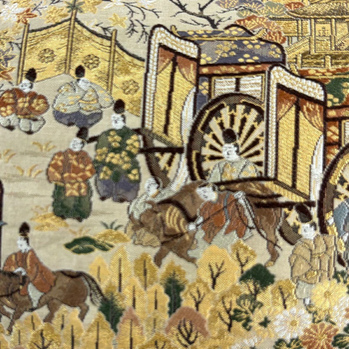 【美品】 袋帶 秀品級 都紀行 別腹 人物 建物 金金箔 金絲 金色 全通 純蠶絲