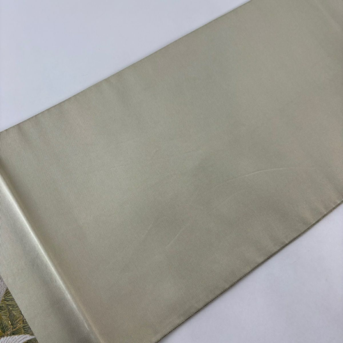 【美品】 袋帶 秀品級 仙鶴 樹木 金金箔 灰綠 六通 純蠶絲