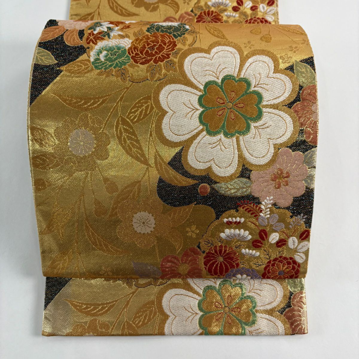【美品】 袋帶 秀品級 振袖禮服禮服用 櫻花 金絲 金金箔 金色 六通 純蠶絲