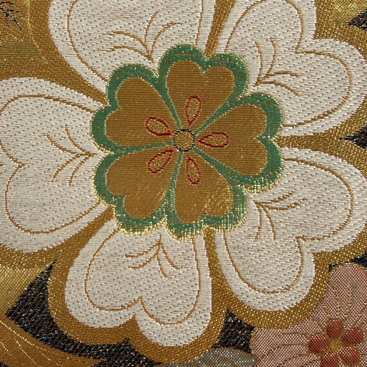 【美品】 袋帶 秀品級 振袖禮服禮服用 櫻花 金絲 金金箔 金色 六通 純蠶絲