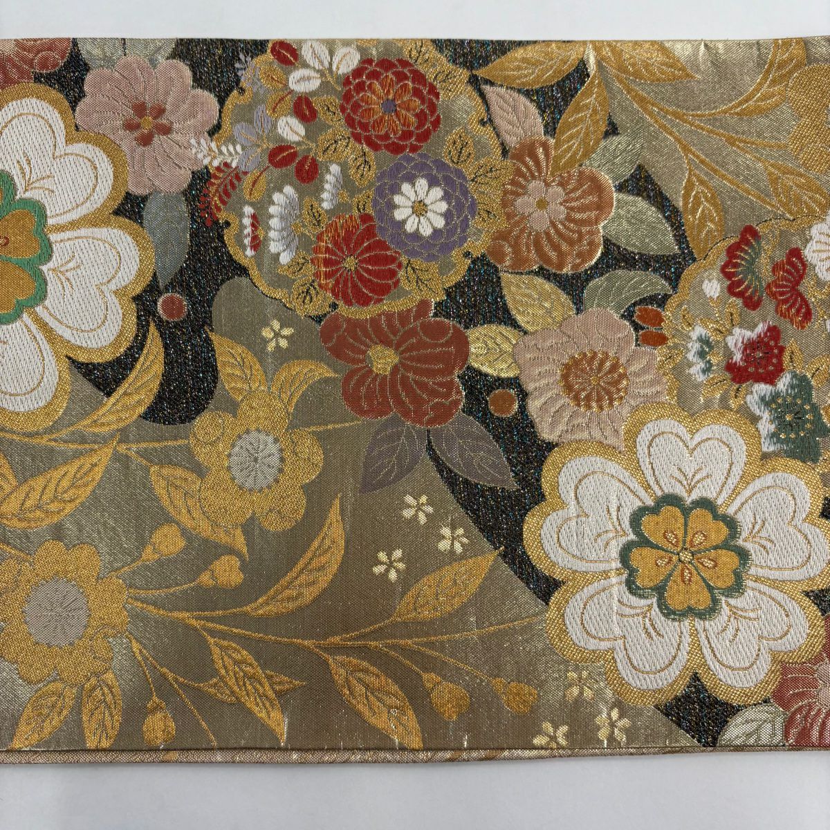 【美品】 袋帶 秀品級 振袖禮服禮服用 櫻花 金絲 金金箔 金色 六通 純蠶絲