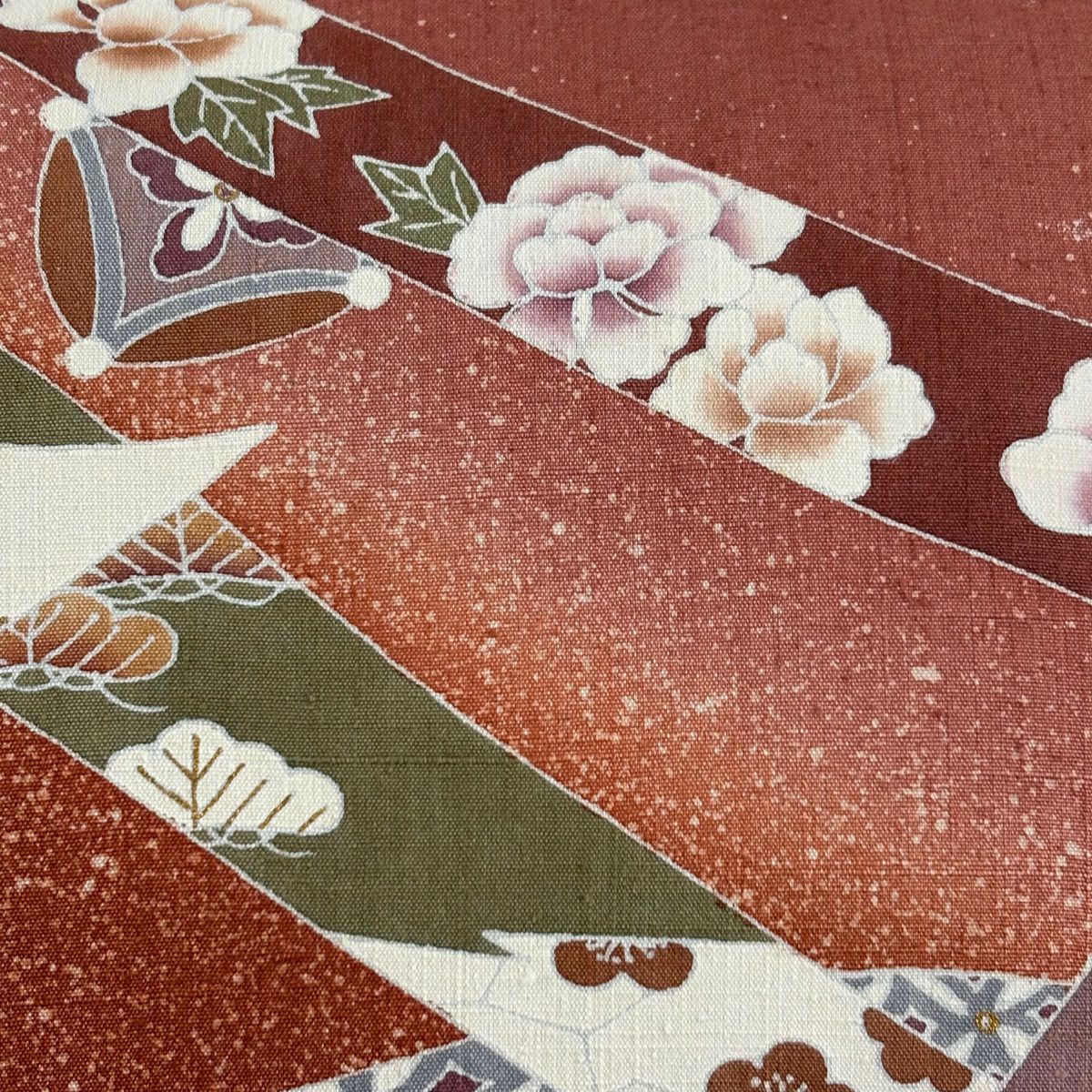 【美品】 袋帶 秀品級 有落款 有證書 紬織織 熨斗紋 松樹竹子梅花 金銀彩 粉紅 大鼓圖案 純蠶絲