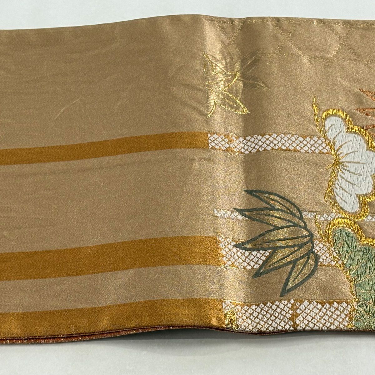 袋帶 秀品級 松樹 笹 金絲 金金箔 金色 六通 純蠶絲