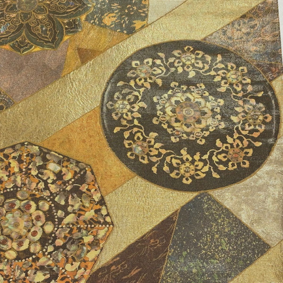 袋帶 秀品級 華紋 幾何學 金金箔 金色 大鼓圖案 純蠶絲